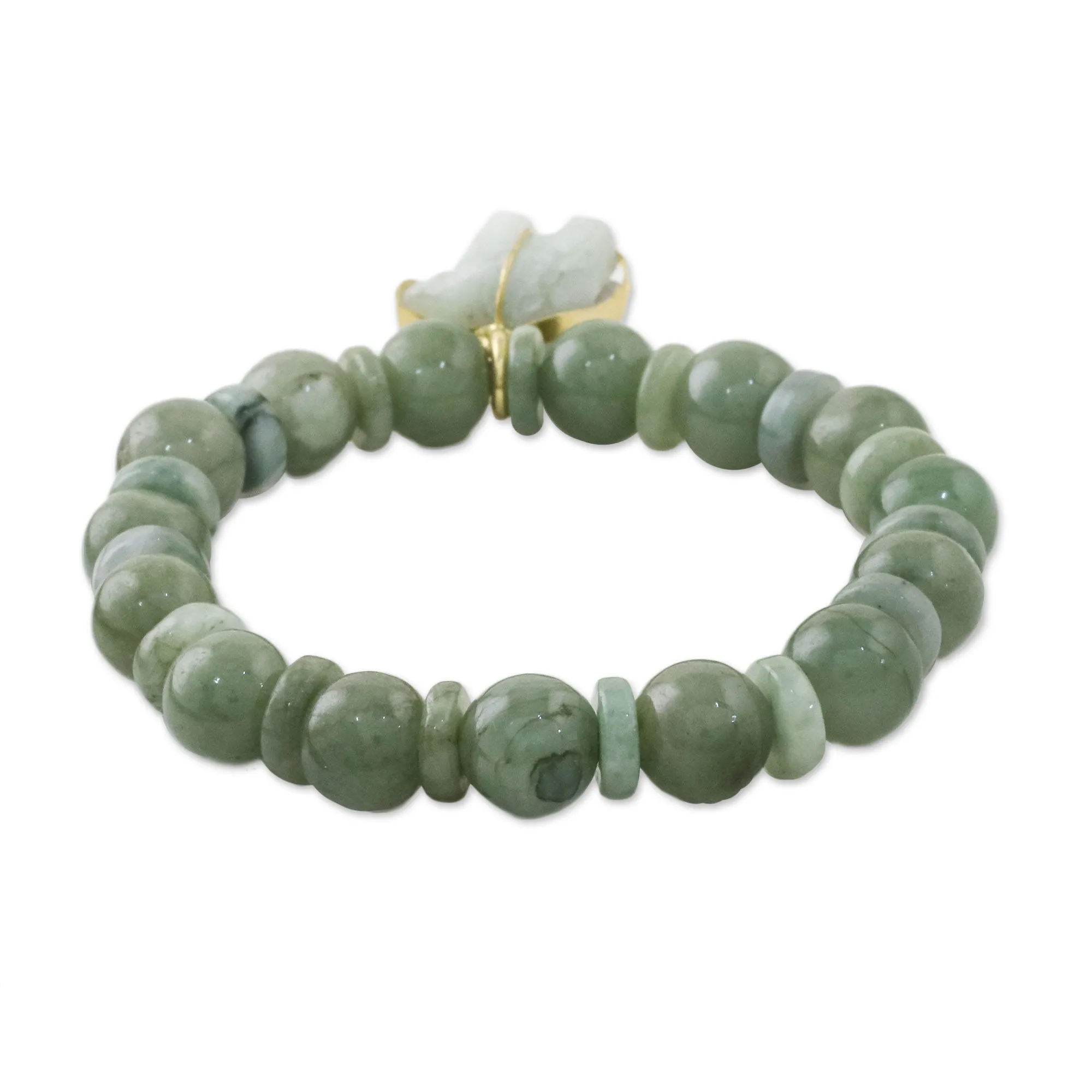 Jade Elephant Gold Plated Beaded Bracelet