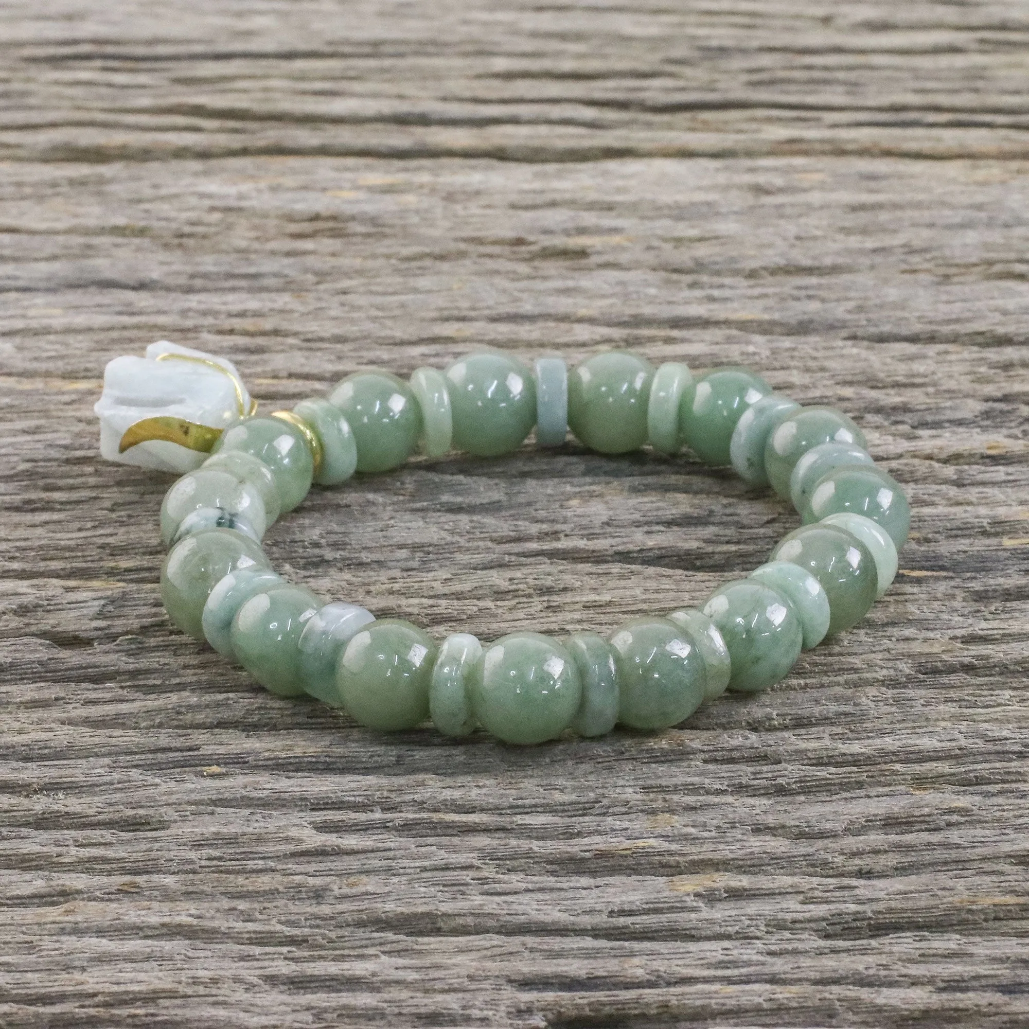 Jade Elephant Gold Plated Beaded Bracelet