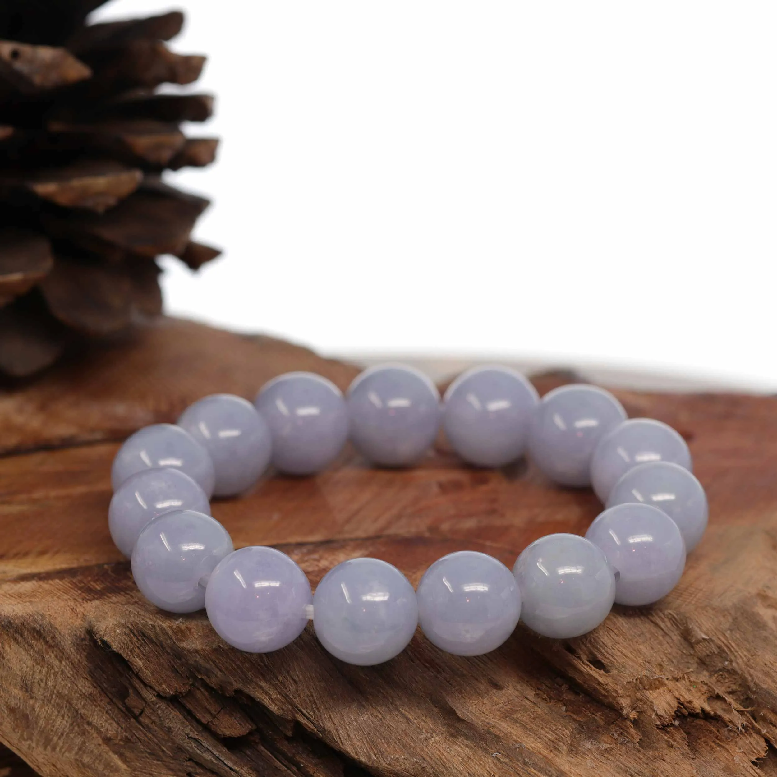 Jadeite Jade 13mm Round Purple Lavender Beads Bracelet ( 13 mm ) For Men