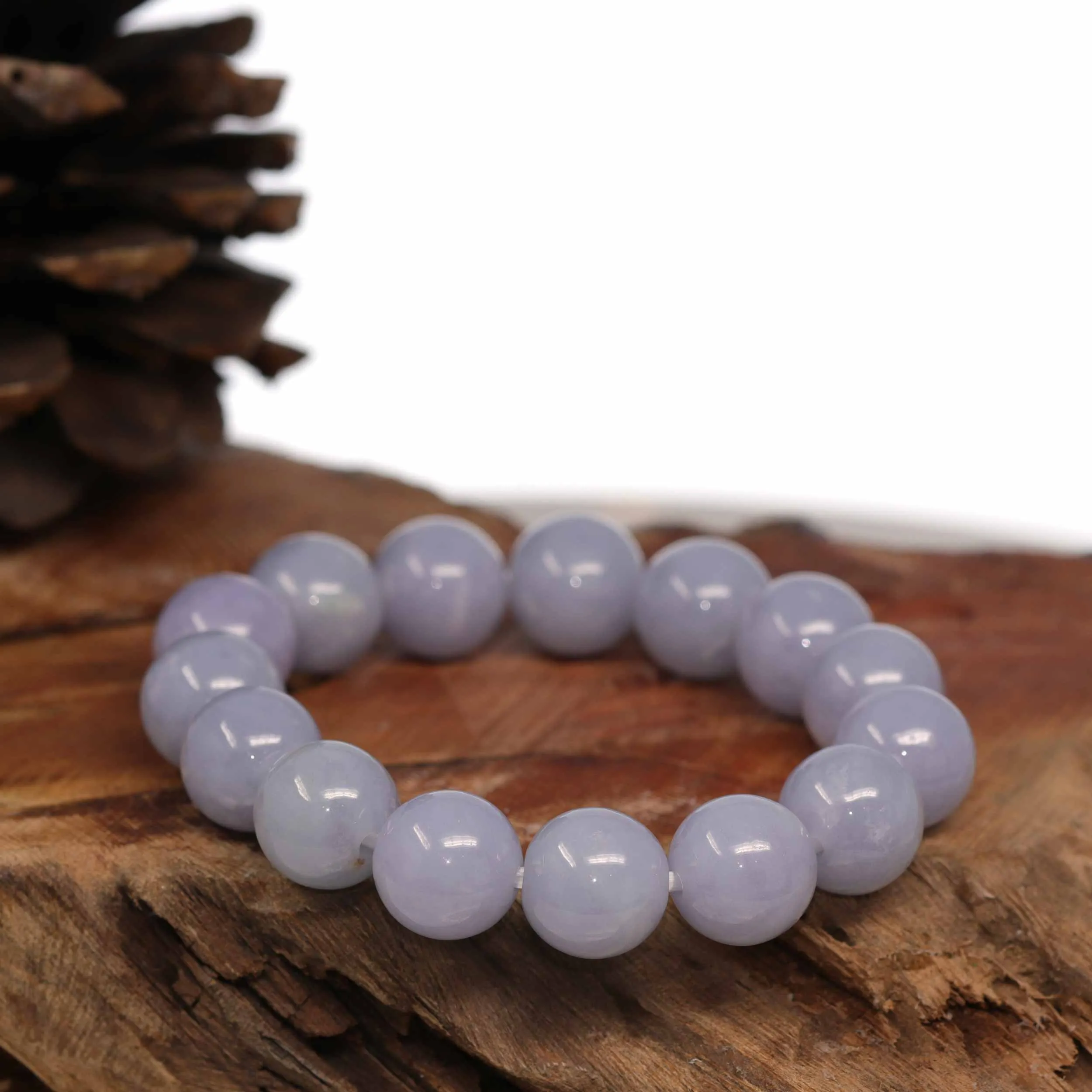 Jadeite Jade 13mm Round Purple Lavender Beads Bracelet ( 13 mm ) For Men