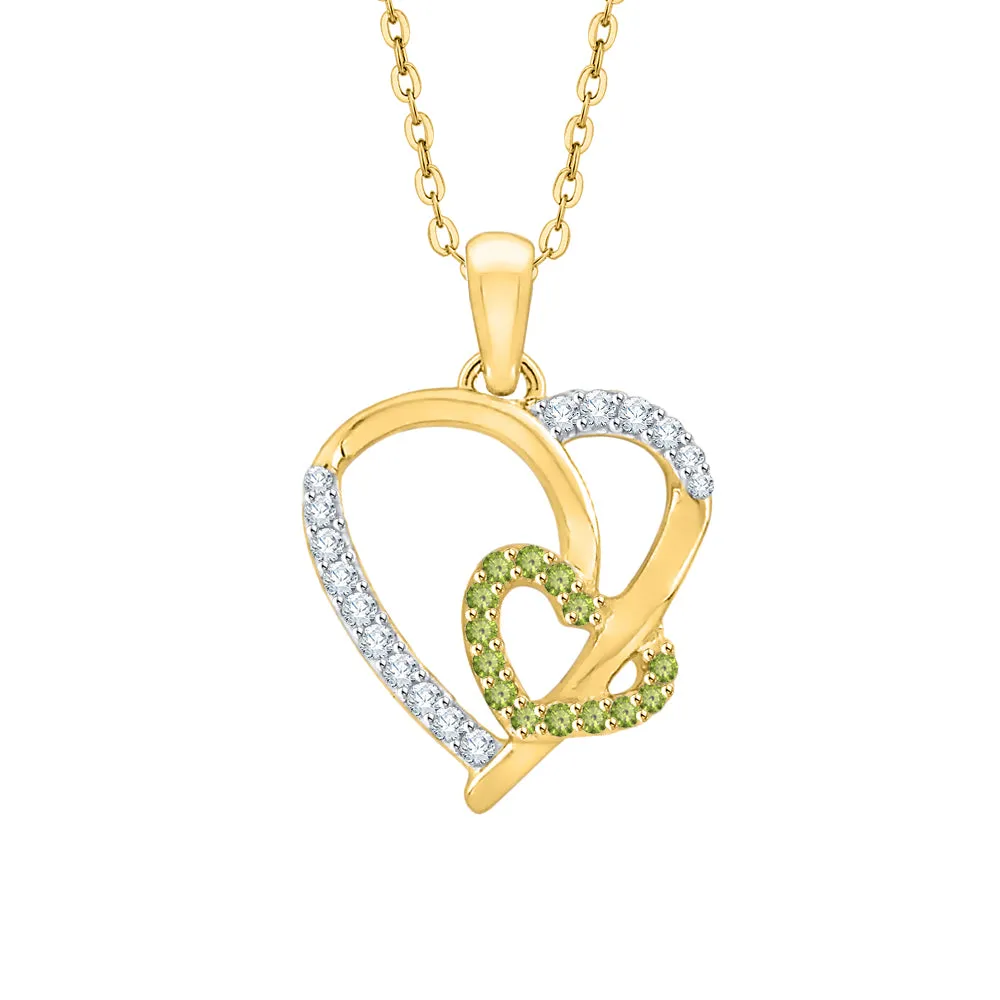 KATARINA 1/6 cttw Gemstone and Diamond Double Heart Pendant Necklace