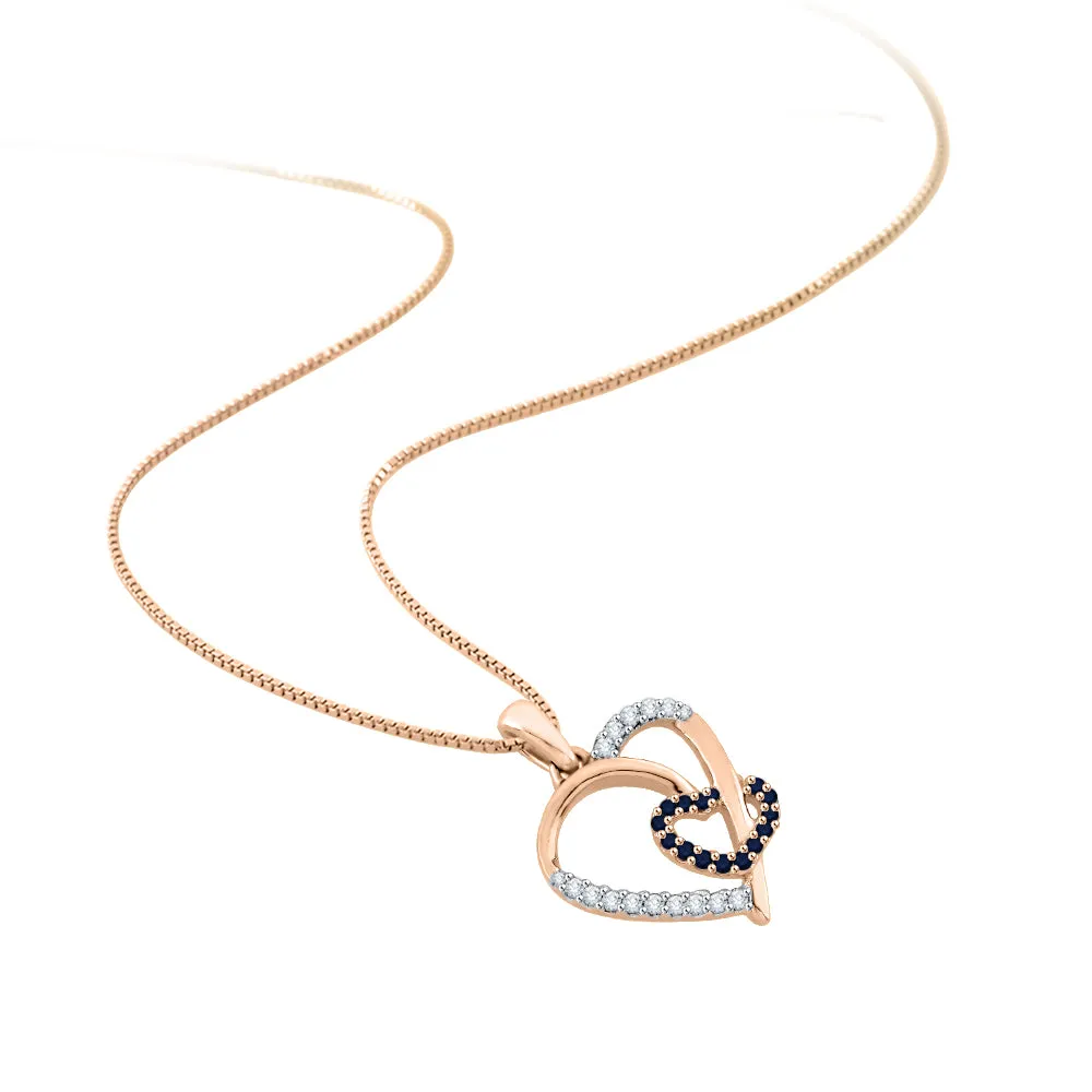 KATARINA 1/6 cttw Gemstone and Diamond Double Heart Pendant Necklace