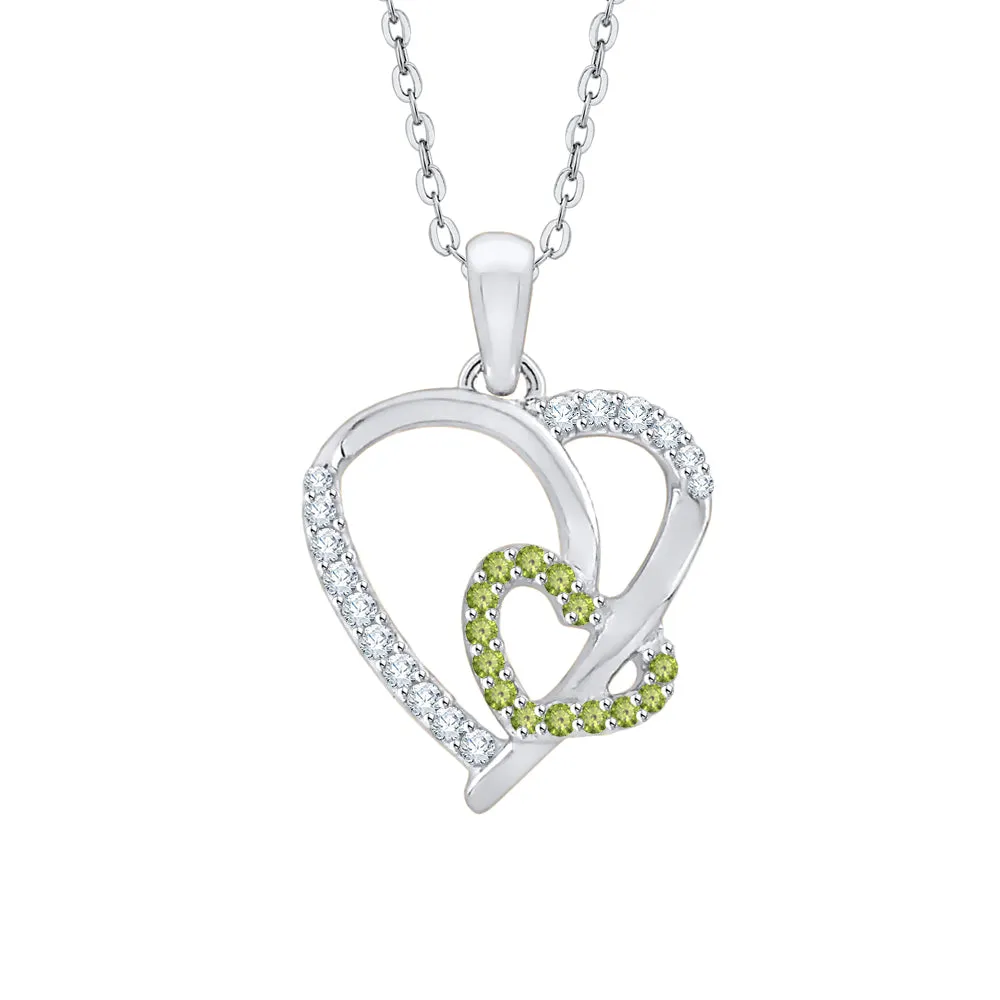 KATARINA 1/6 cttw Gemstone and Diamond Double Heart Pendant Necklace