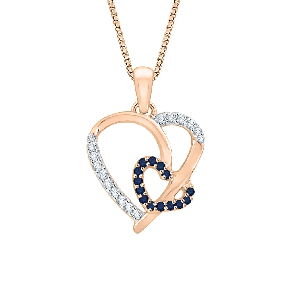 KATARINA 1/6 cttw Gemstone and Diamond Double Heart Pendant Necklace