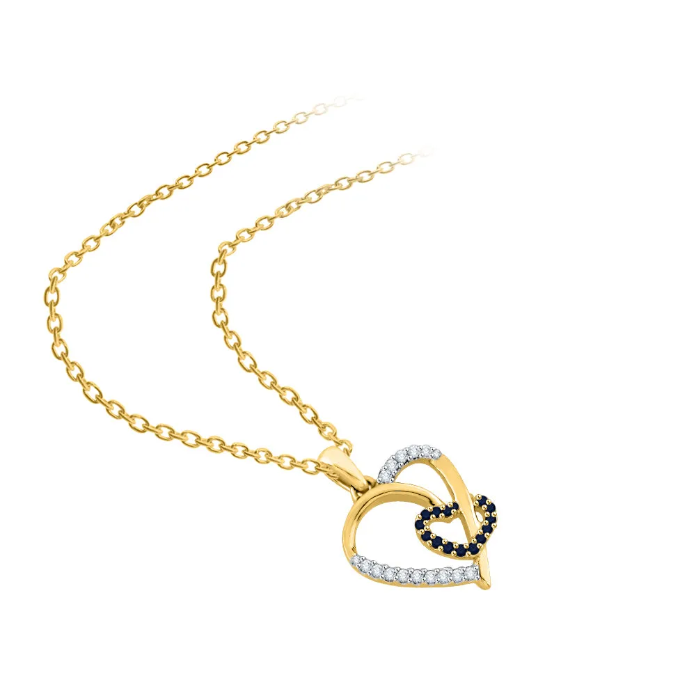 KATARINA 1/6 cttw Gemstone and Diamond Double Heart Pendant Necklace