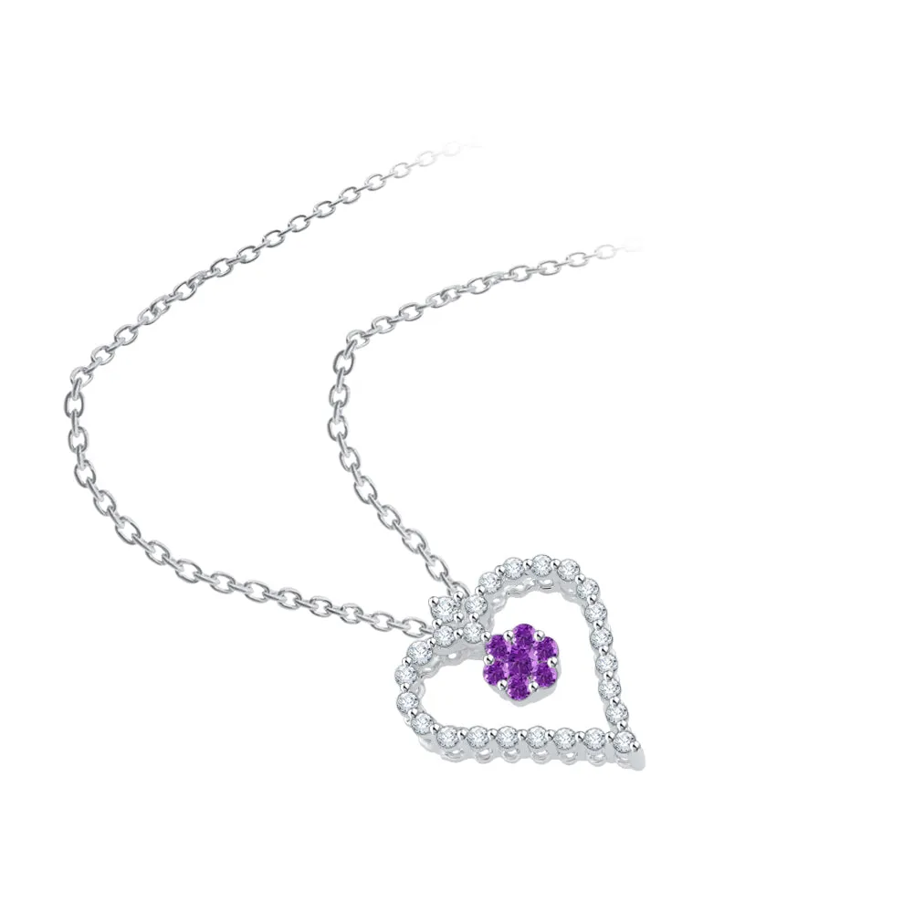 KATARINA 3/8 cttw Gemstone and Diamond Heart Pendant Necklace