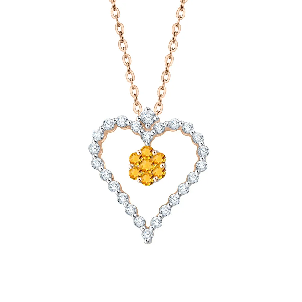 KATARINA 3/8 cttw Gemstone and Diamond Heart Pendant Necklace