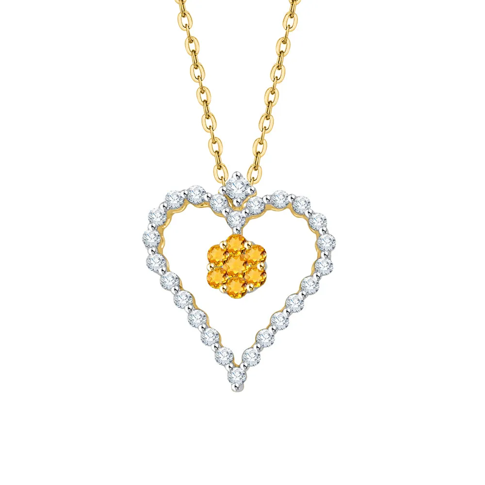 KATARINA 3/8 cttw Gemstone and Diamond Heart Pendant Necklace