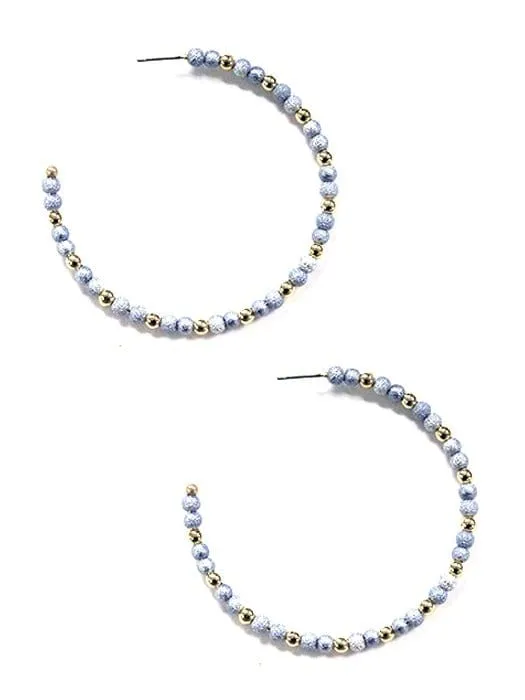 KE8832 Contrast Bead C Shape Hoop Earrings