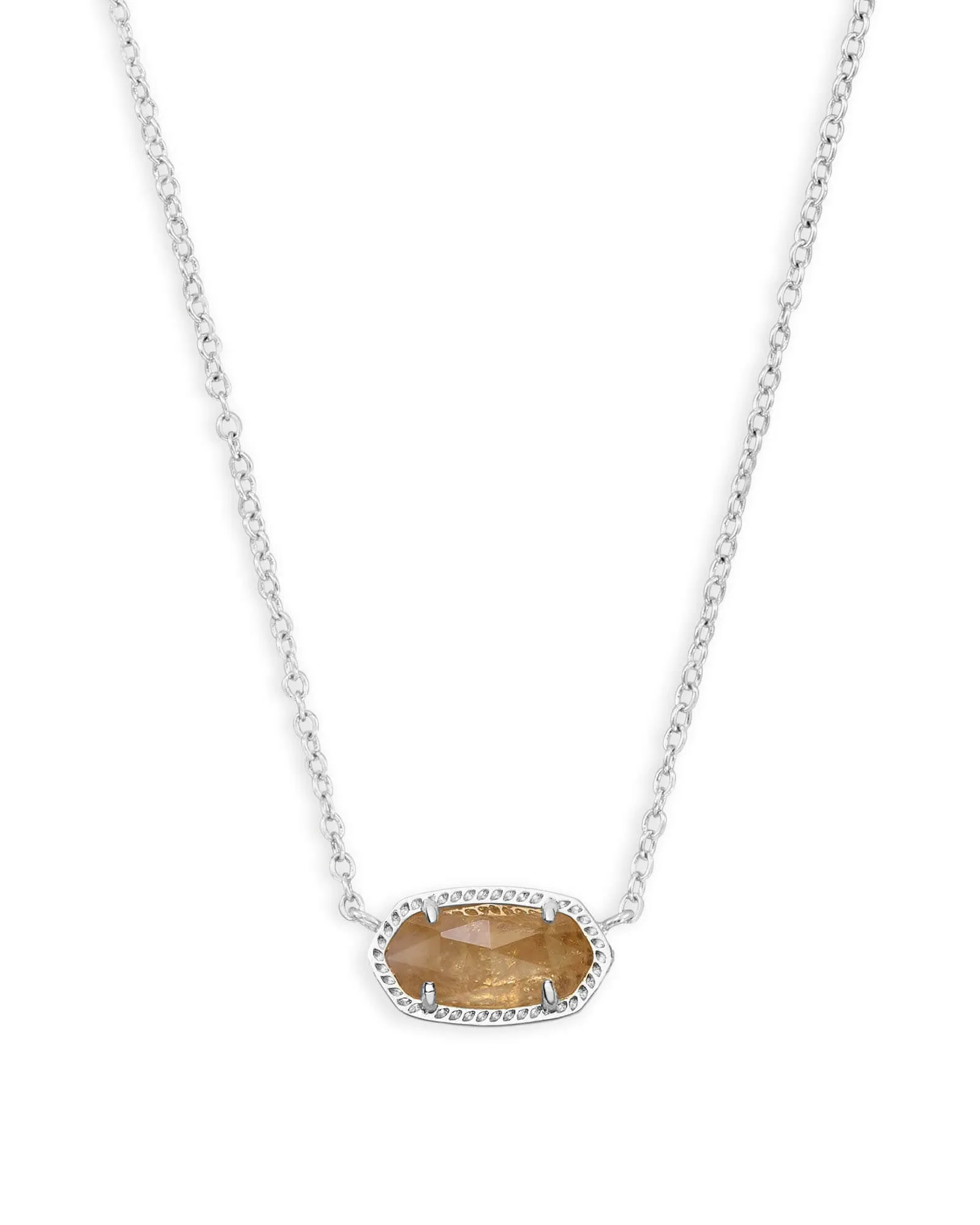 Kendra Scott  Elisa Short Pendant Necklace Rhodium Orange Citrine Quartz