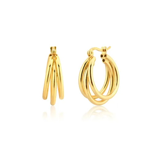 KESLEY Hoop Earrings Chunky Triple Layered Stacked Jewelry Hypoallergenic Sterling Silver and Real Gold Plated