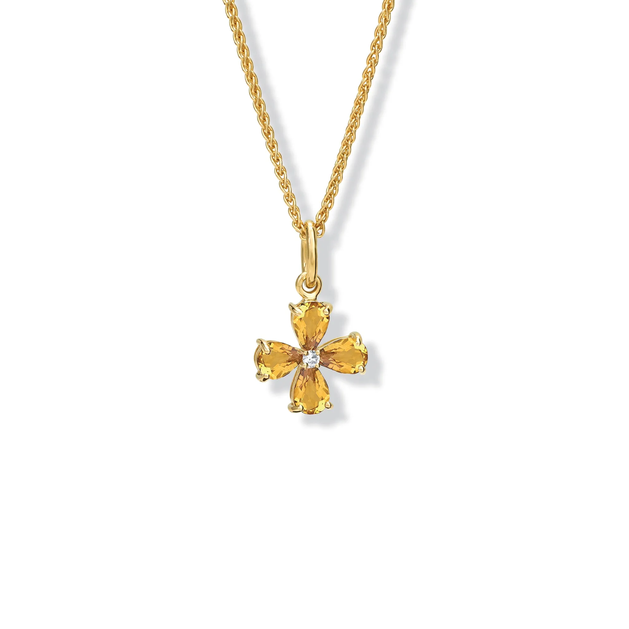 Klover Medium Flower Necklace Pendant Yellow Gold - Citrine & Diamond