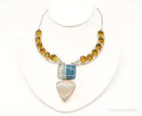 Large Lace Agate Citrine Sterling Silver Necklace