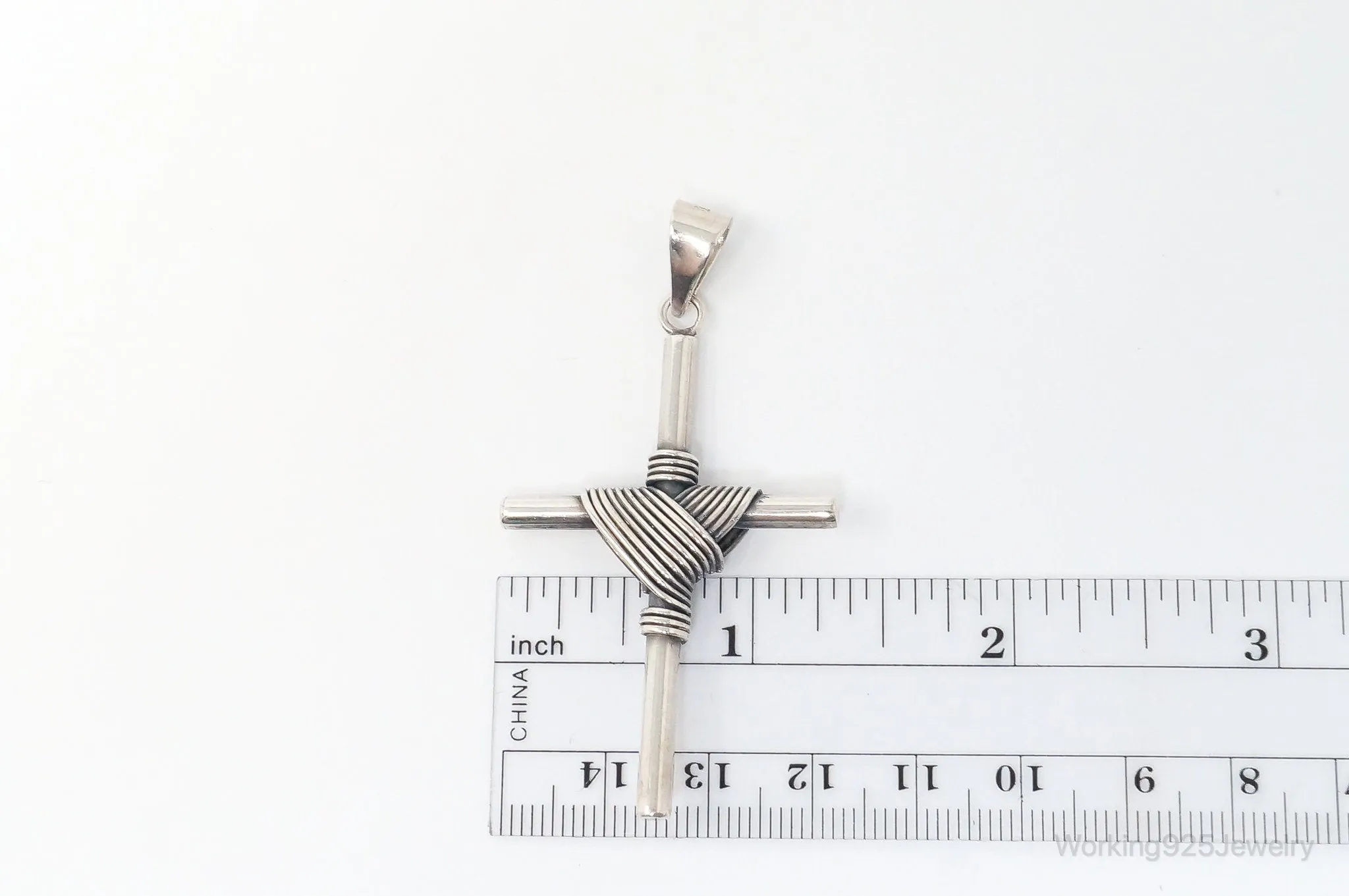 Large Vintage Wrapped Cross Sterling Silver Necklace Pendant