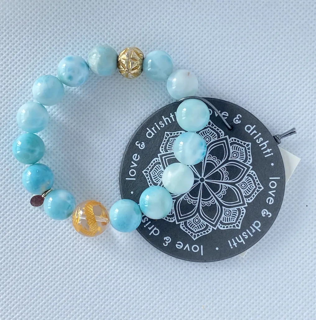 Larimar Bracelet with Golden Phoenix