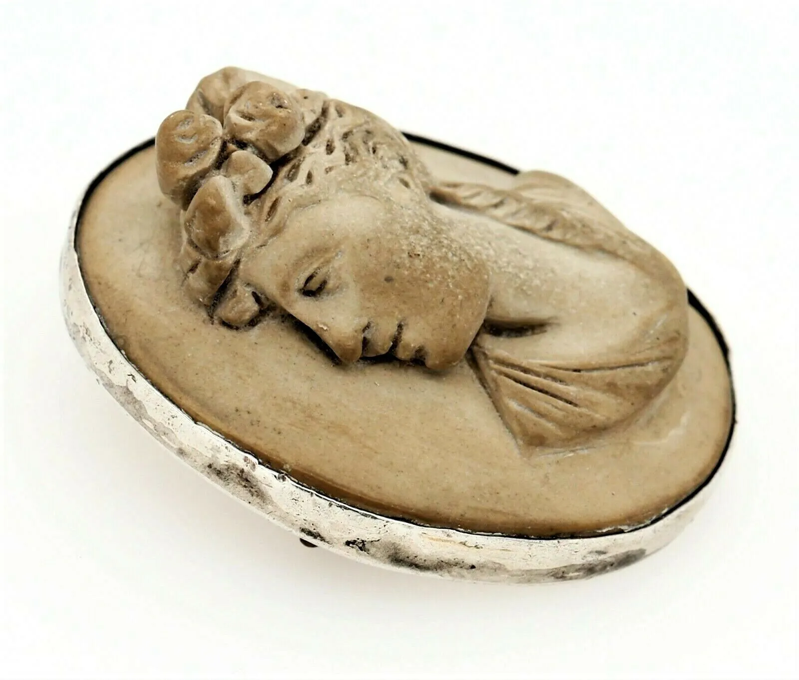 Lava Cameo Sterling Silver Setting Brooch