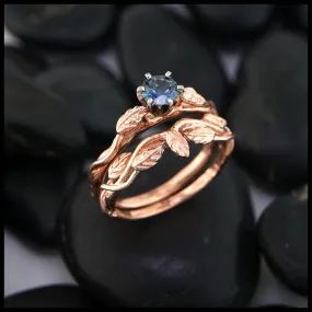 Leaf and Vine Wedding Set in 14K Rose Gold