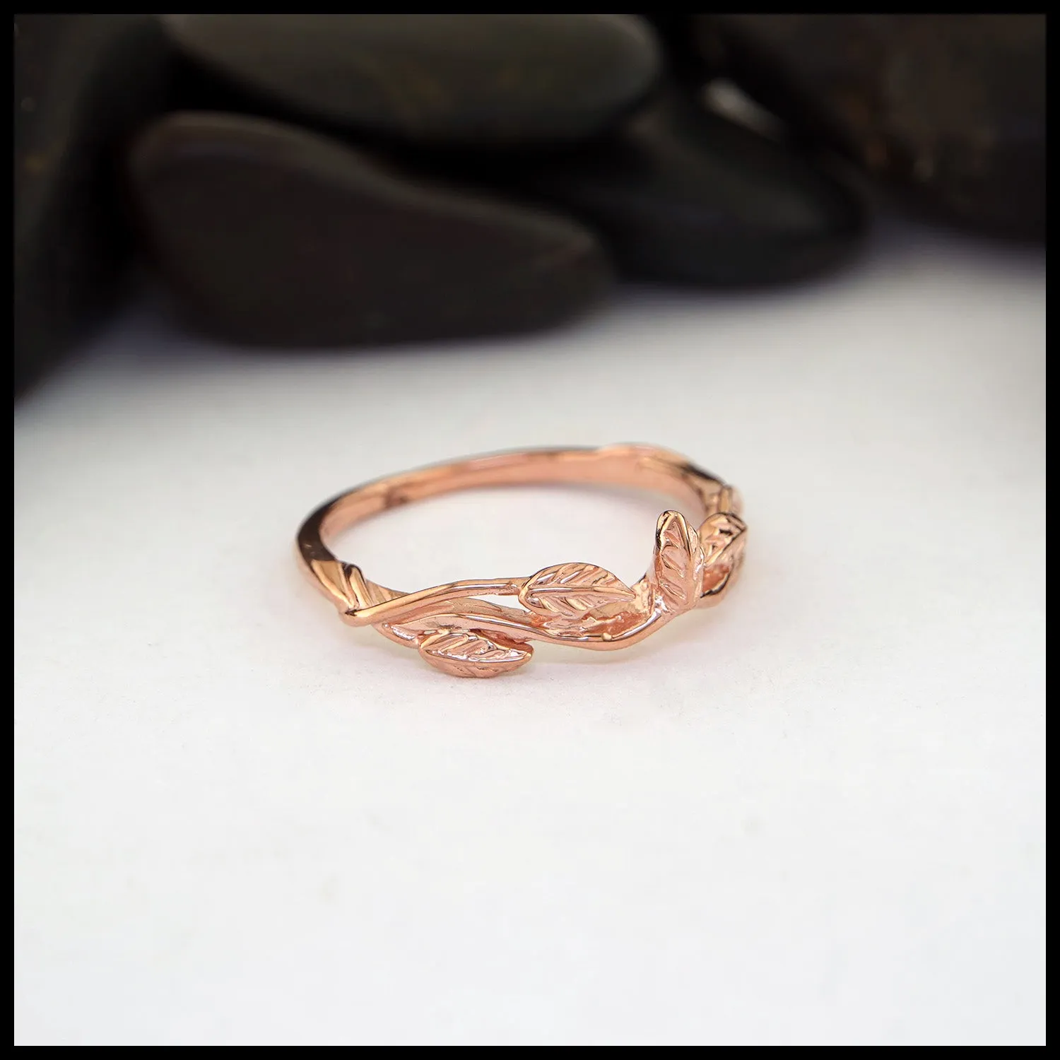 Leaf and Vine Wedding Set in 14K Rose Gold