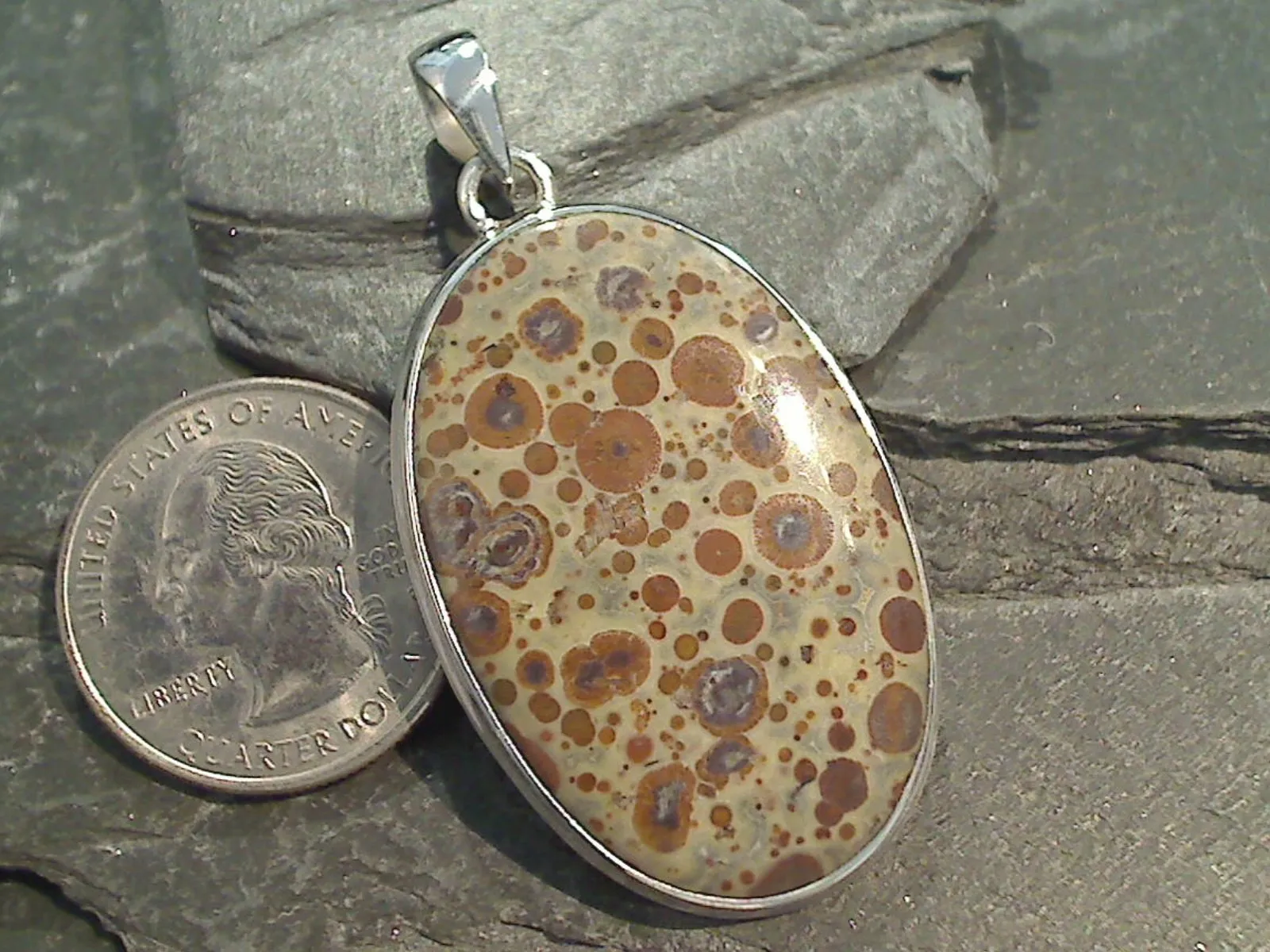 Leopardskin Jasper, Sterling Silver Large Pendant