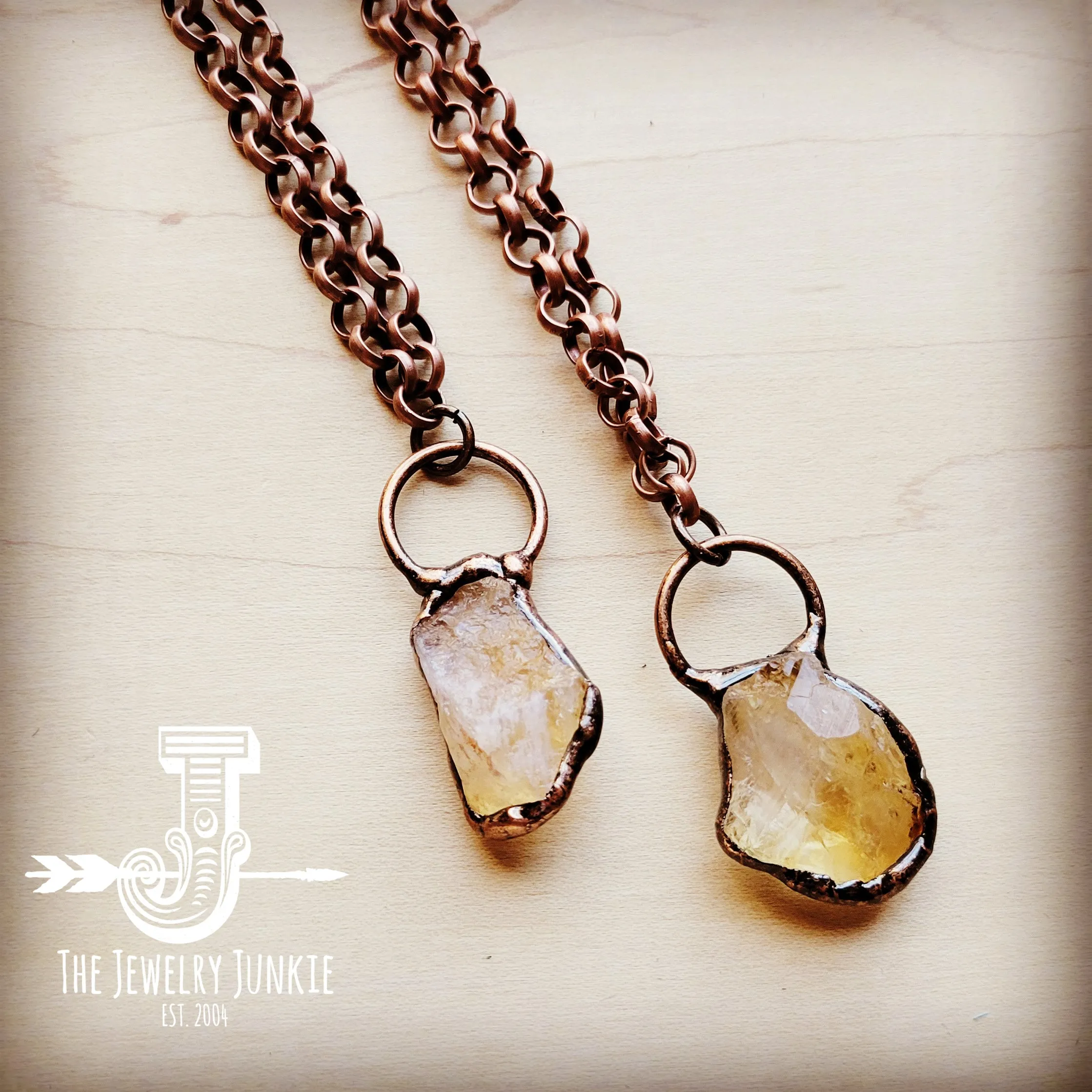 Long Copper Necklace w/ Genuine Citrine and Copper Pendant 255g