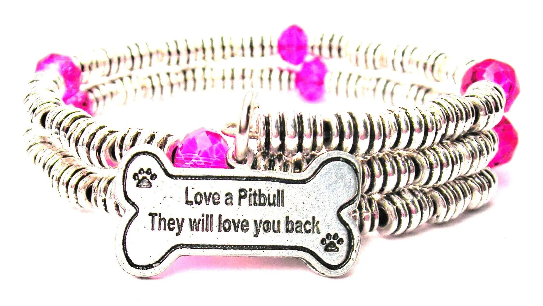 Love A Pitbull They Will Love You Back Curly Coil Wrap Style Bangle Bracelet