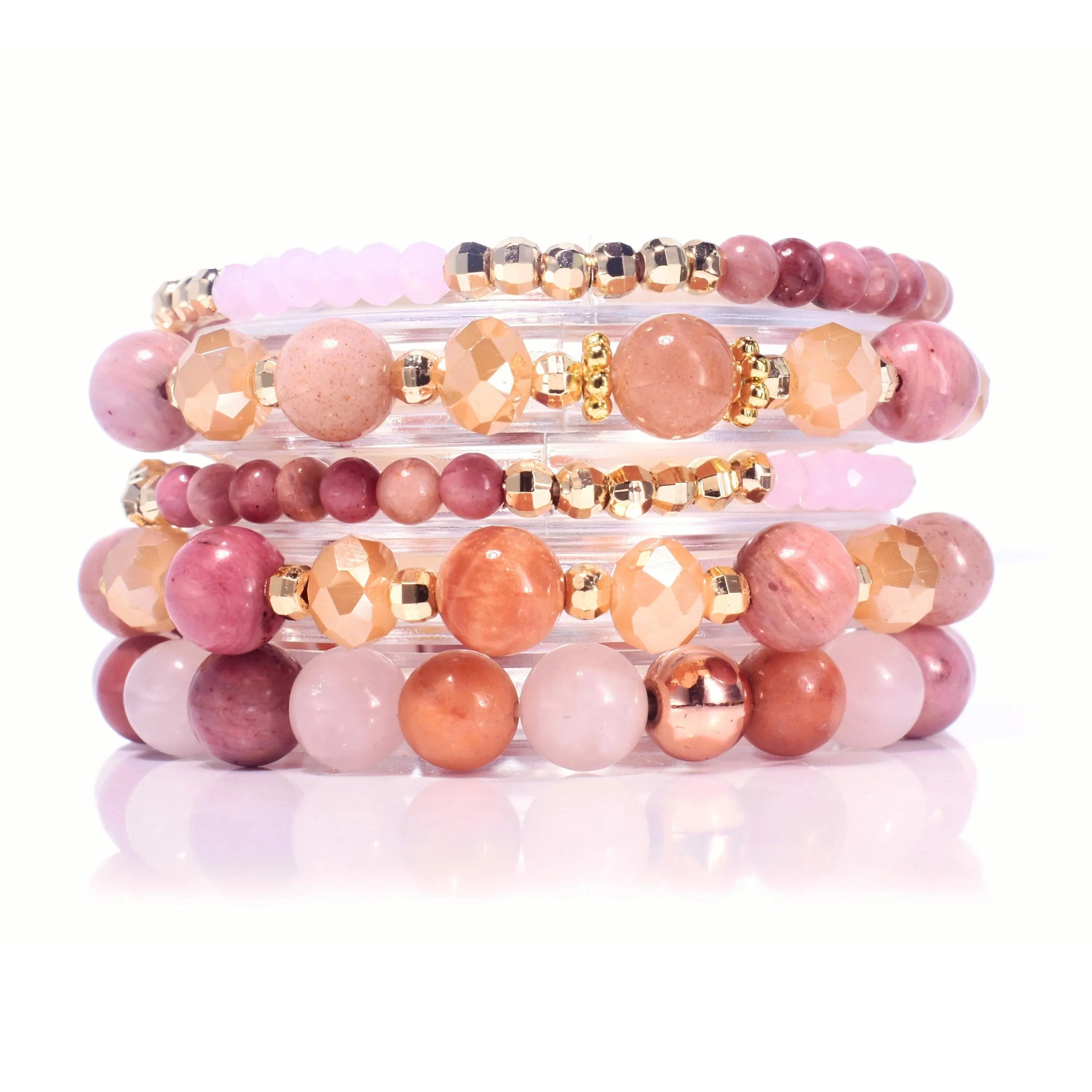 Love & Light Rhodonite Sunstone Rose Quartz Build-Your-Own Bracelet Set