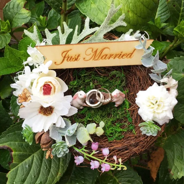 Love Just Married Rustic Bridal Ring Pillow Holders-Wedding Accessories-Decorations