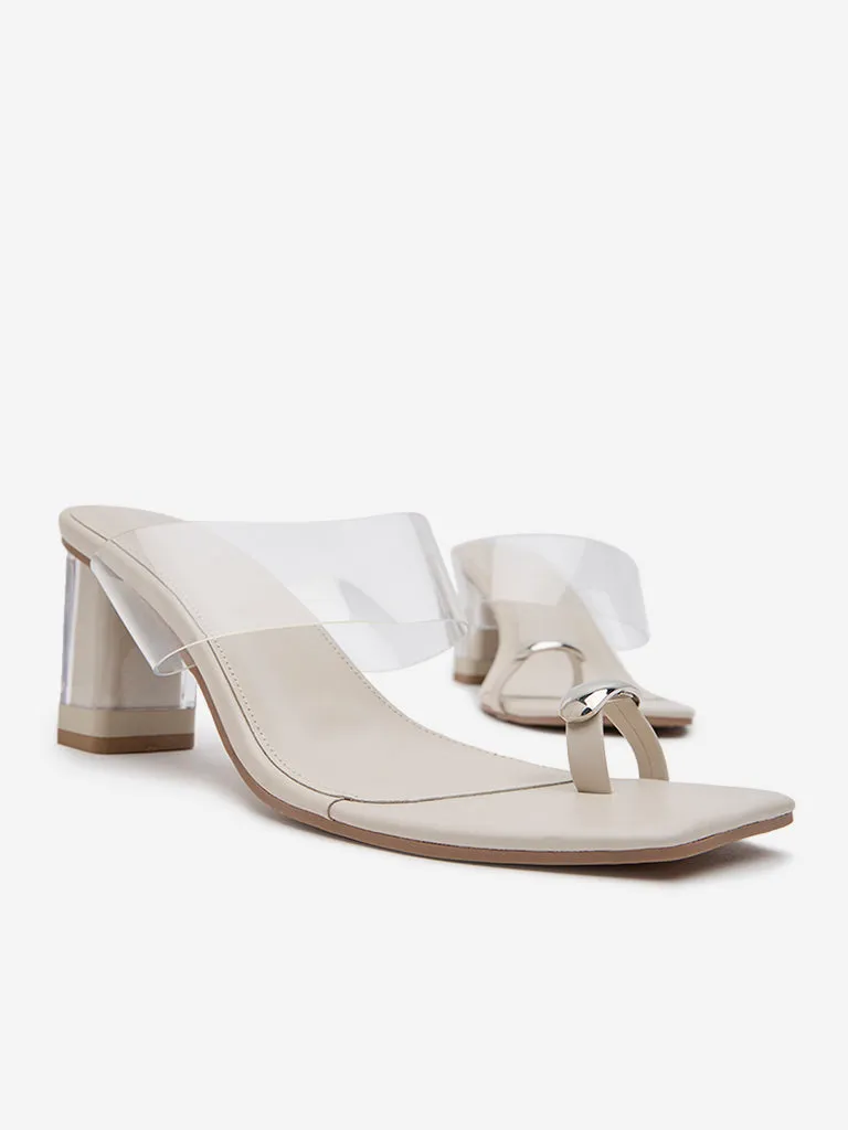 LUNA BLU Ivory Toe-Ring Vinyl Heel Sandals