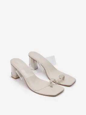 LUNA BLU Ivory Toe-Ring Vinyl Heel Sandals