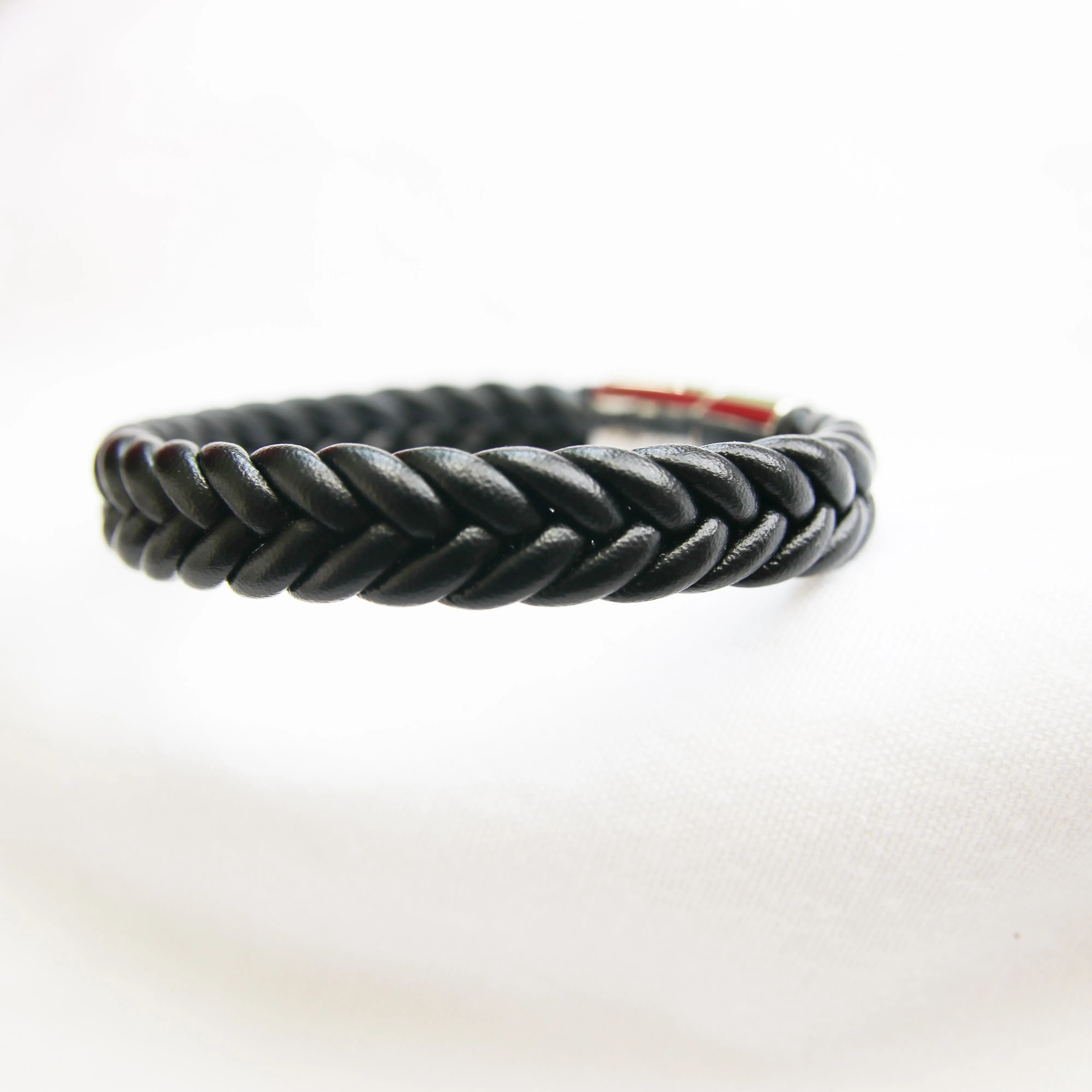 Mattew Black Leather Stainless Steel Bracelet