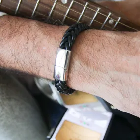 Mattew Black Leather Stainless Steel Bracelet