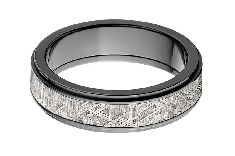 Men's Custom Black Zirconium Meteorite Wedding Band - 6mm Comfort Fit Ring