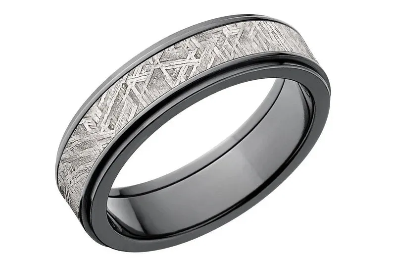 Men's Custom Black Zirconium Meteorite Wedding Band - 6mm Comfort Fit Ring