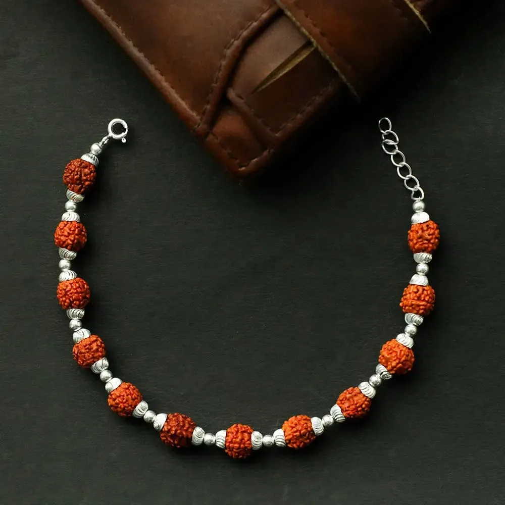 Men's Silver 92.5 Bracelet With Rudraksha Beads