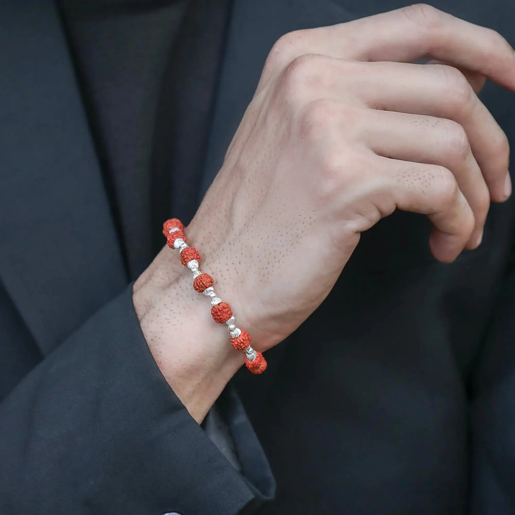 Men's Silver 92.5 Bracelet With Rudraksha Beads