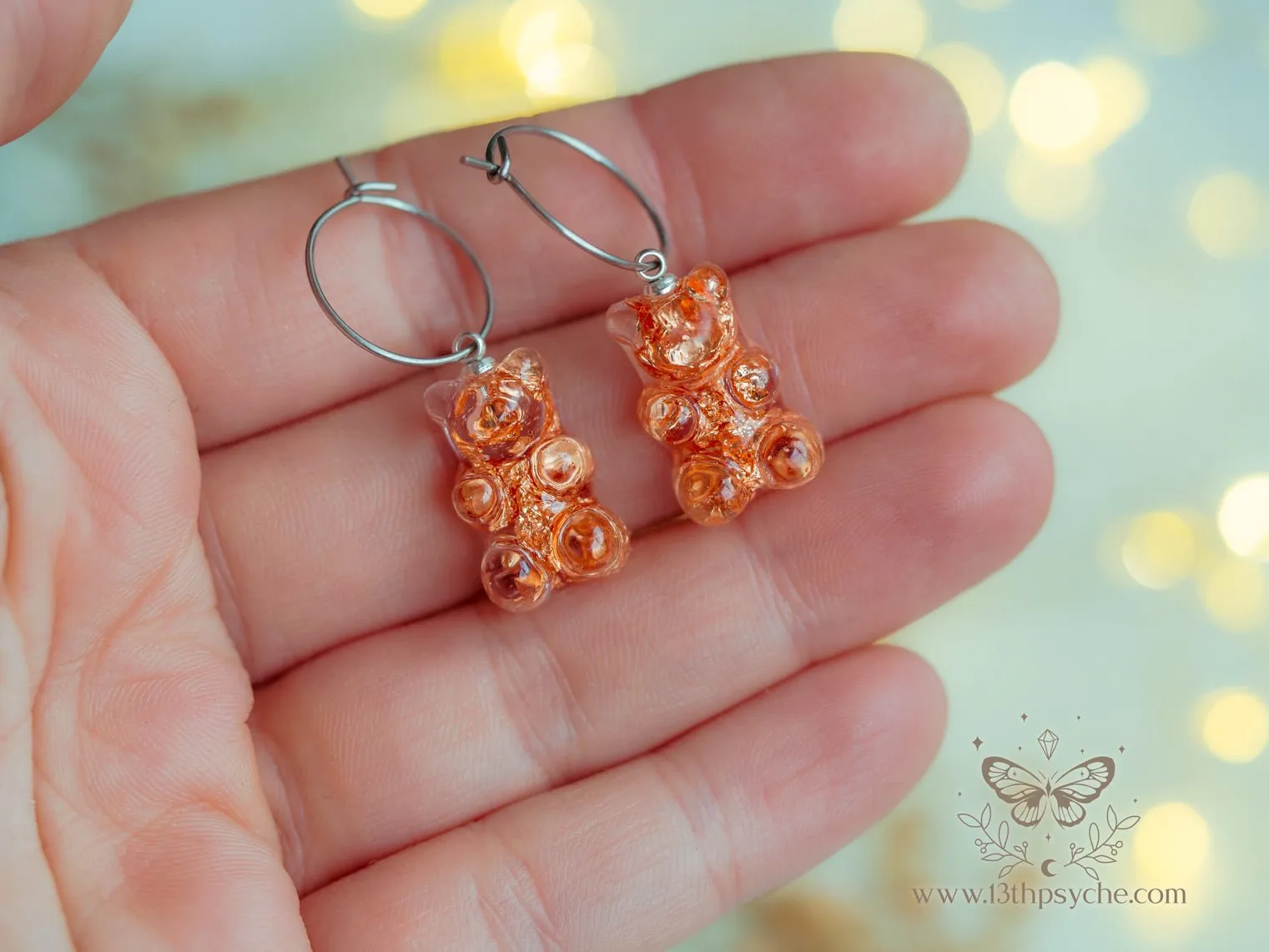 Metal flakes Gummy bear hoop earrings