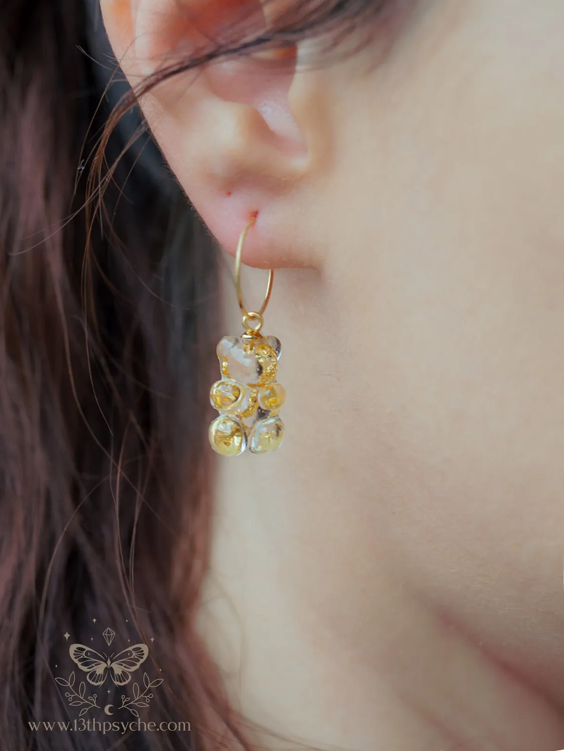 Metal flakes Gummy bear hoop earrings