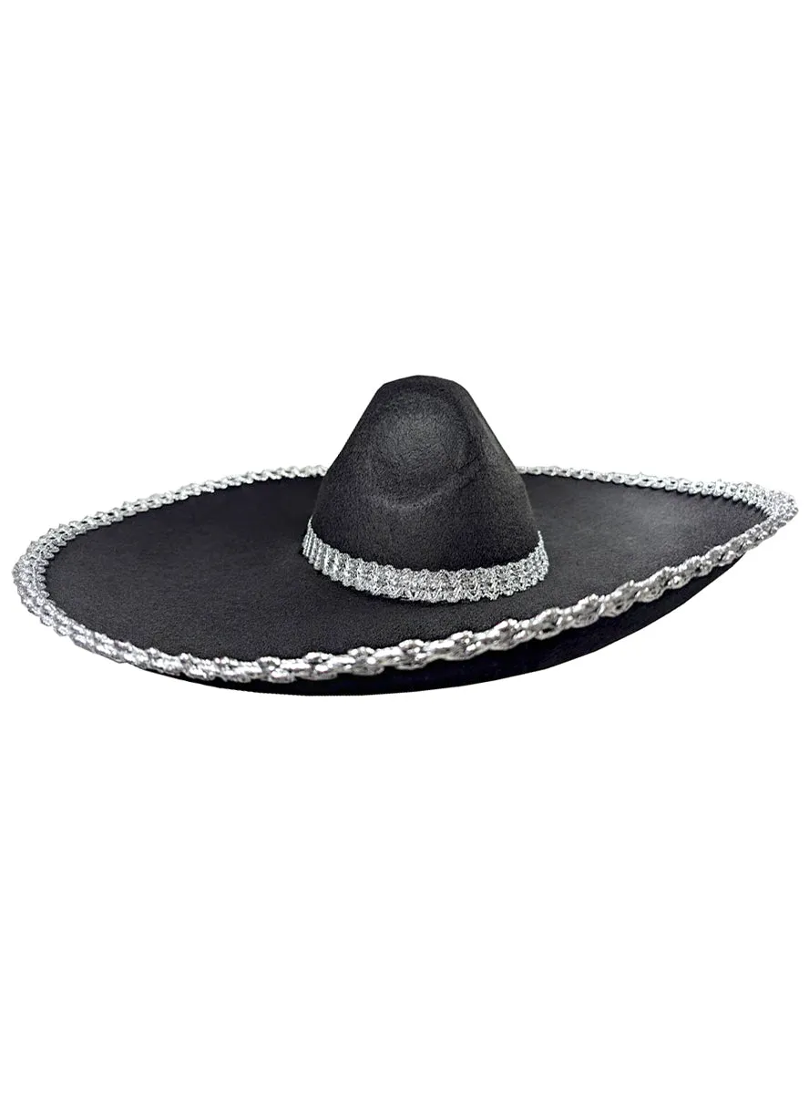 Mexican Bandito Adults Black Costume Hat With Silver Trim