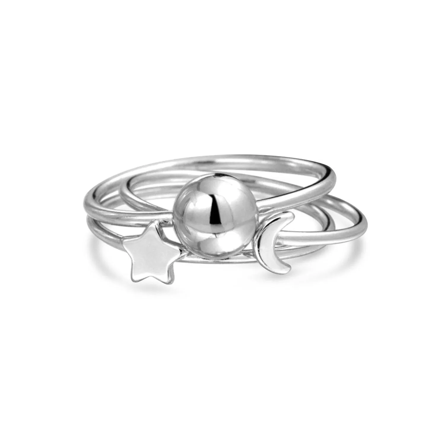 Minimalist Celestial Silver Ring Set: Sun Moon Star Knuckle Bands