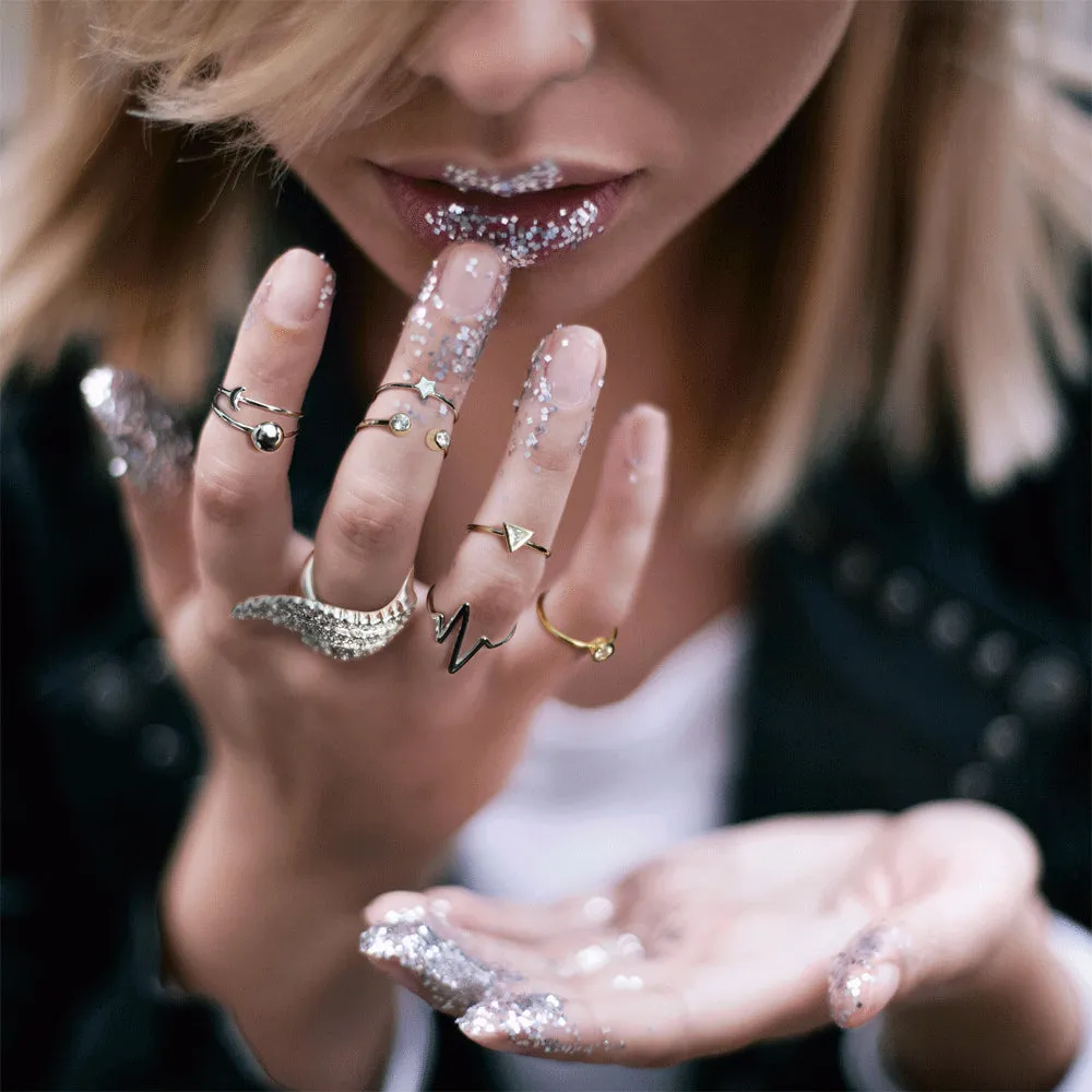 Minimalist Celestial Silver Ring Set: Sun Moon Star Knuckle Bands