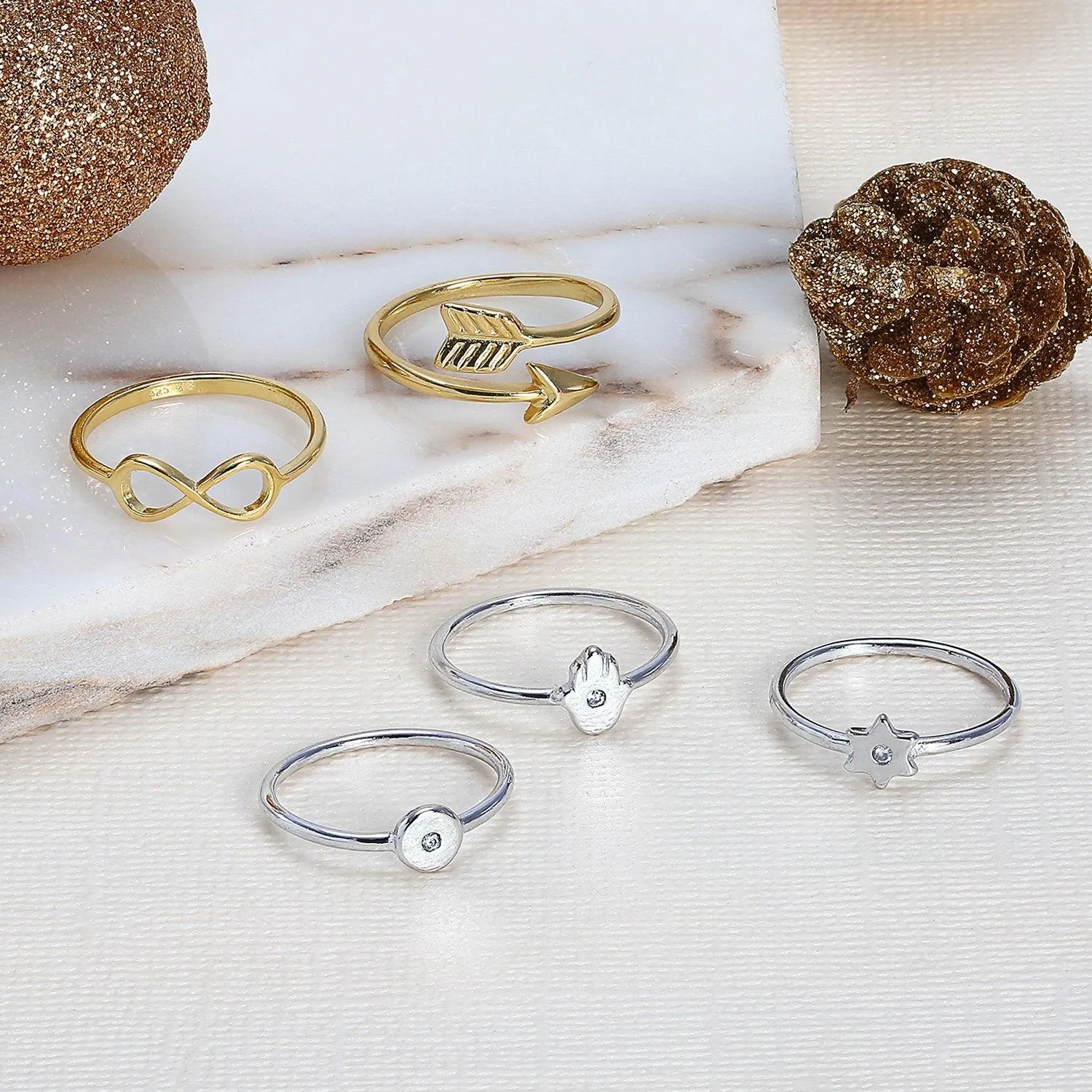 Minimalist CZ 14K Gold Plated Cocktail Statement Ring with Celestial Star Design