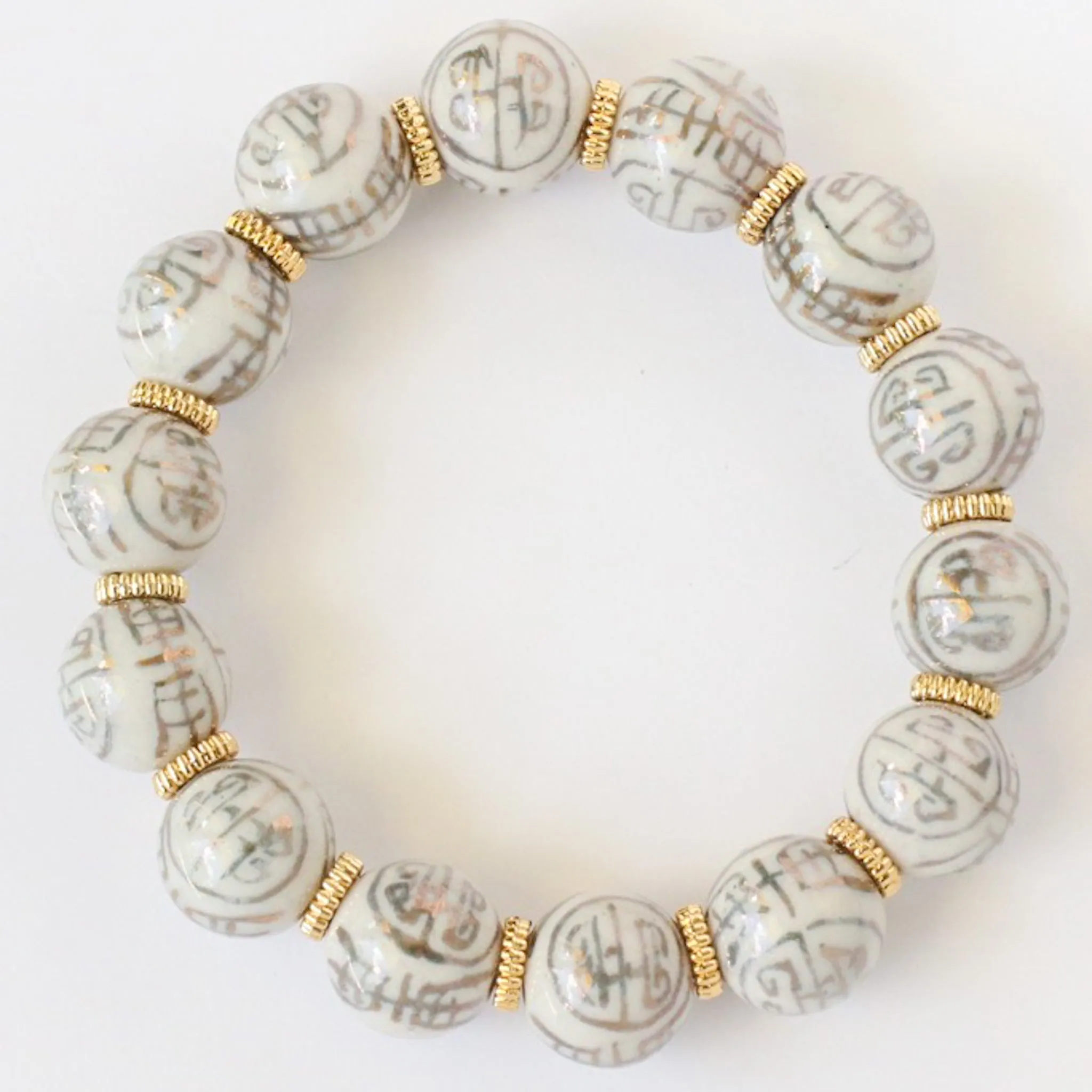 Mint Green & White Chinoiserie Porcelain Beaded Bracelet, Grandmillenial Style