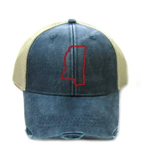 Mississippi Hat - Distressed Snapback Trucker Hat - Mississippi State Outline - Many Colors Available