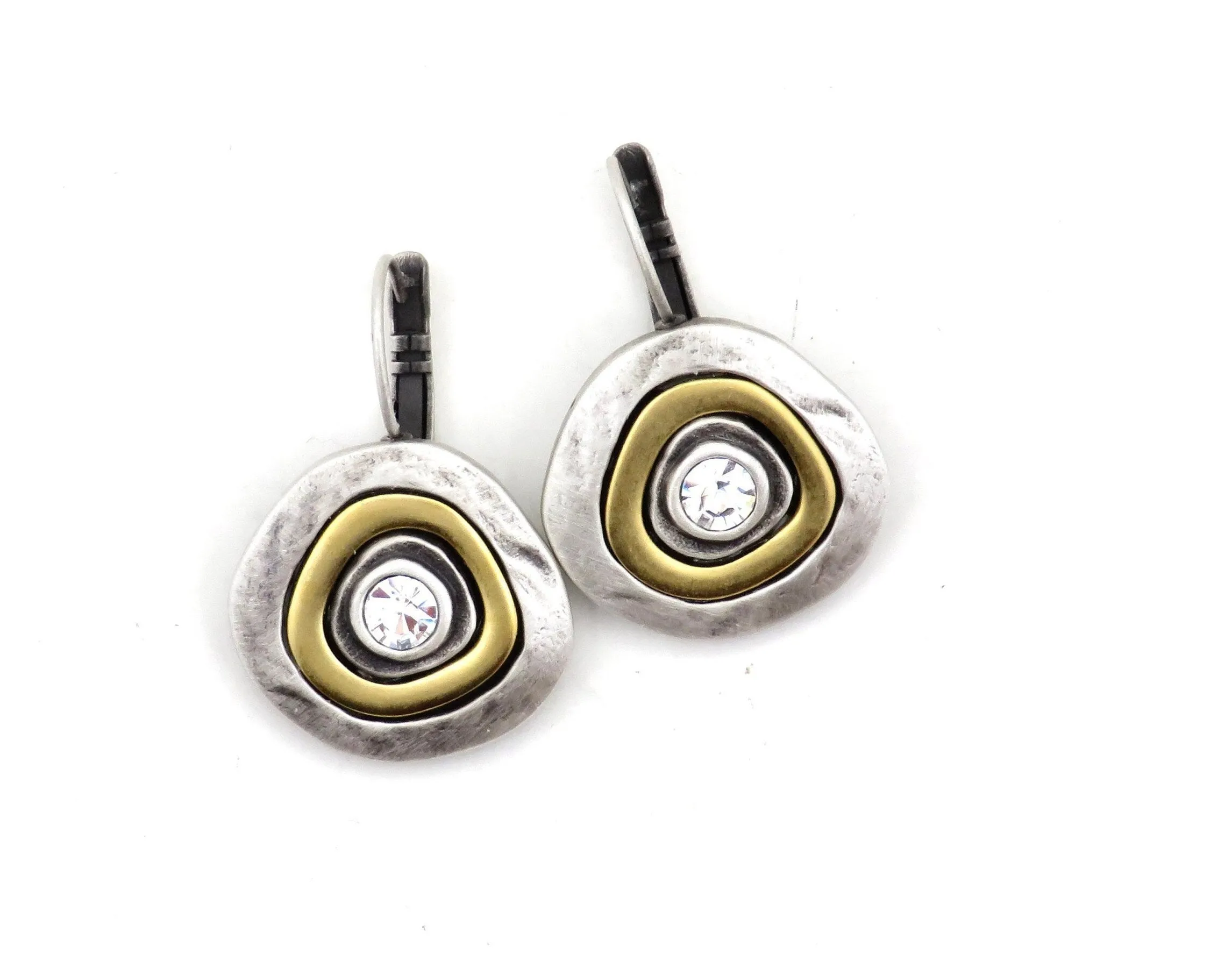 Mixed Metal Silver Medallion Earrings - Lever Back Closure