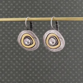 Mixed Metal Silver Medallion Earrings - Lever Back Closure