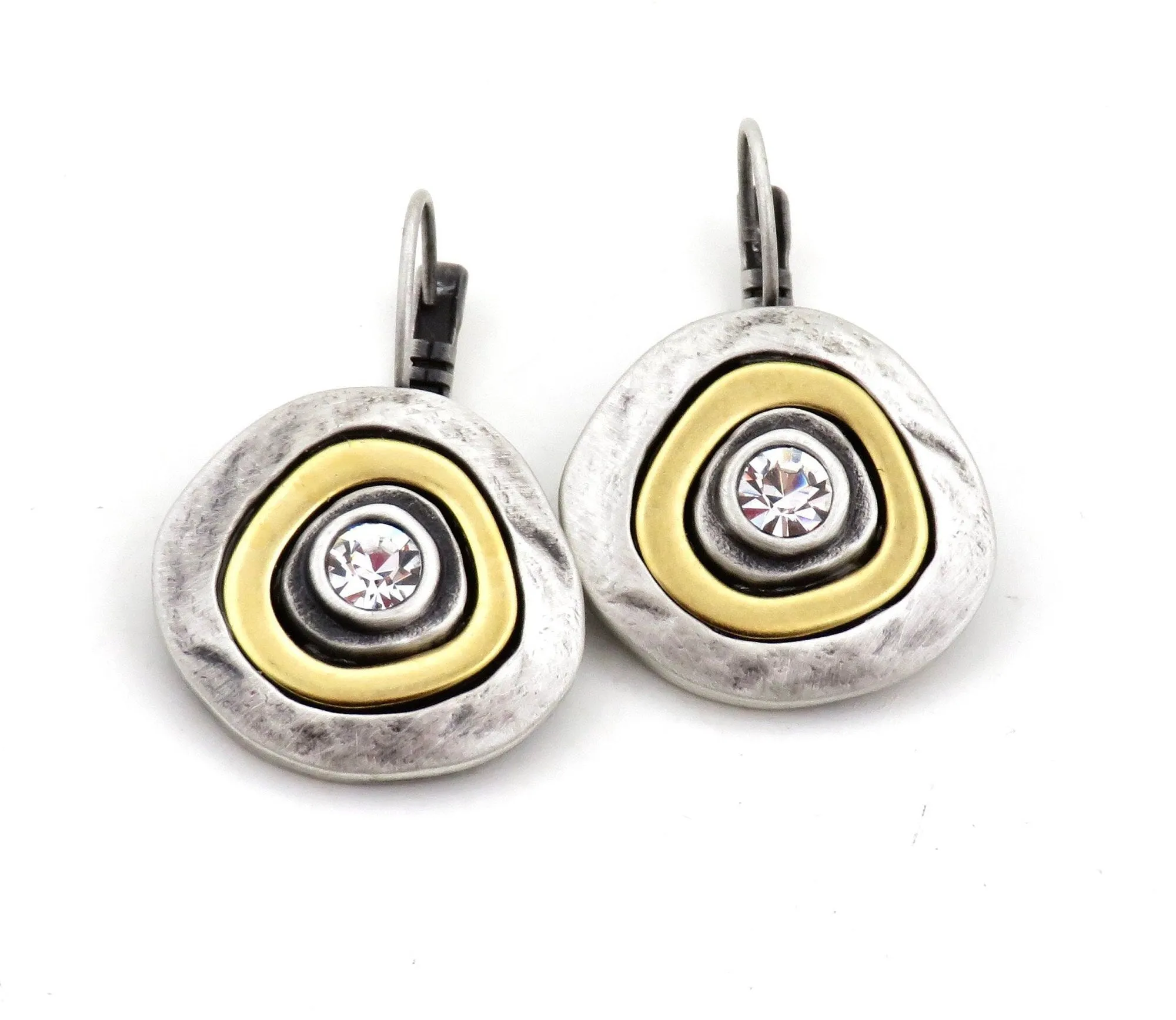 Mixed Metal Silver Medallion Earrings - Lever Back Closure