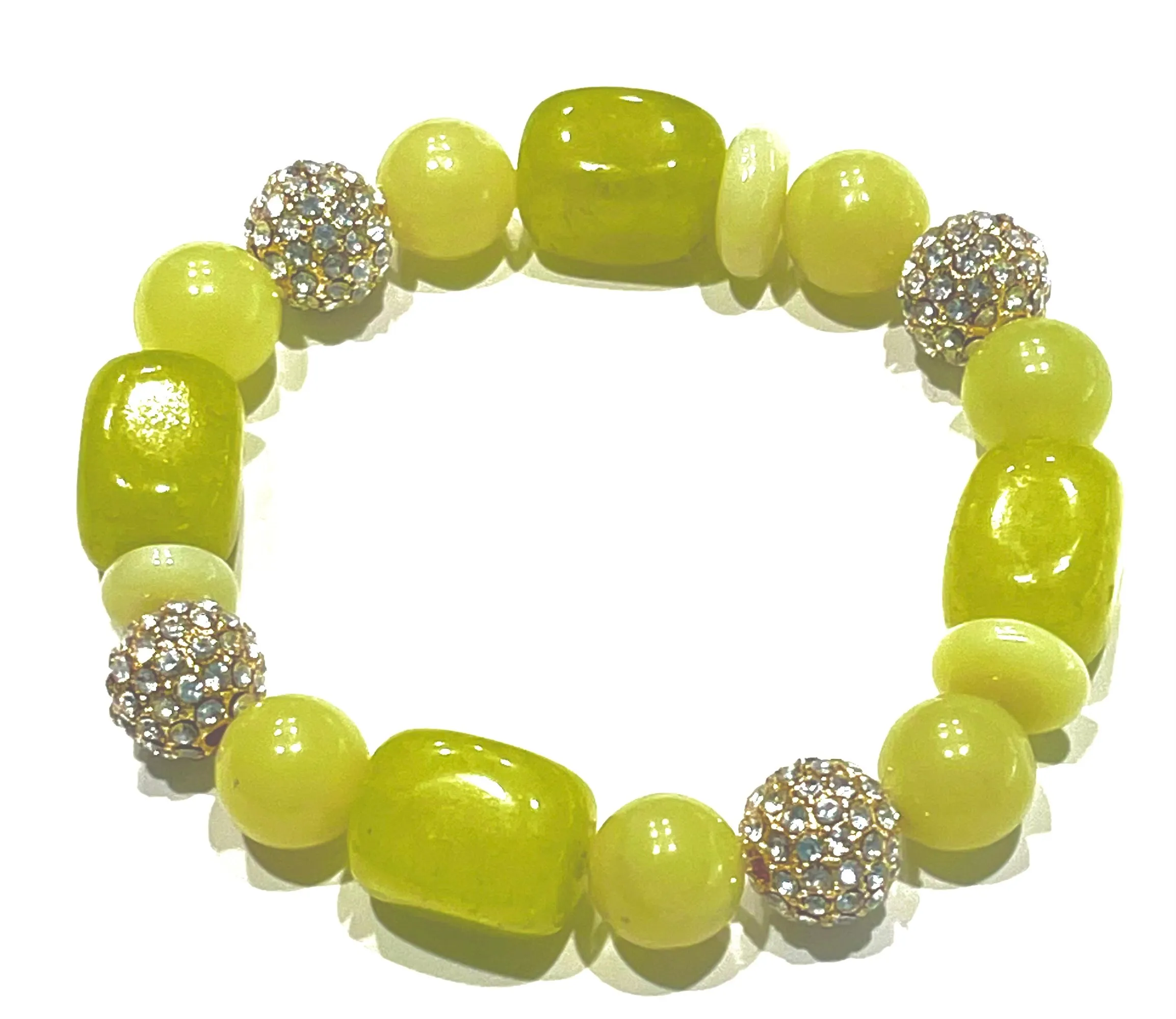 Modern Lime Green Jade Gold Pave Gemstone Statement Bracelet