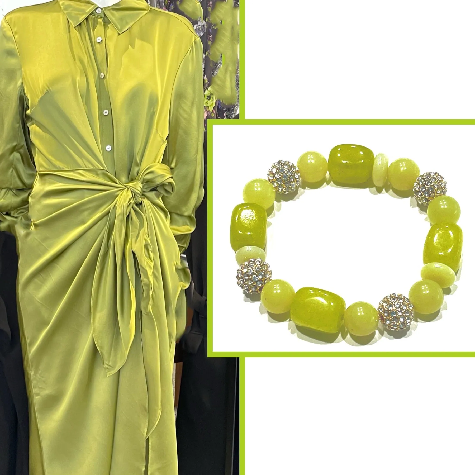 Modern Lime Green Jade Gold Pave Gemstone Statement Bracelet