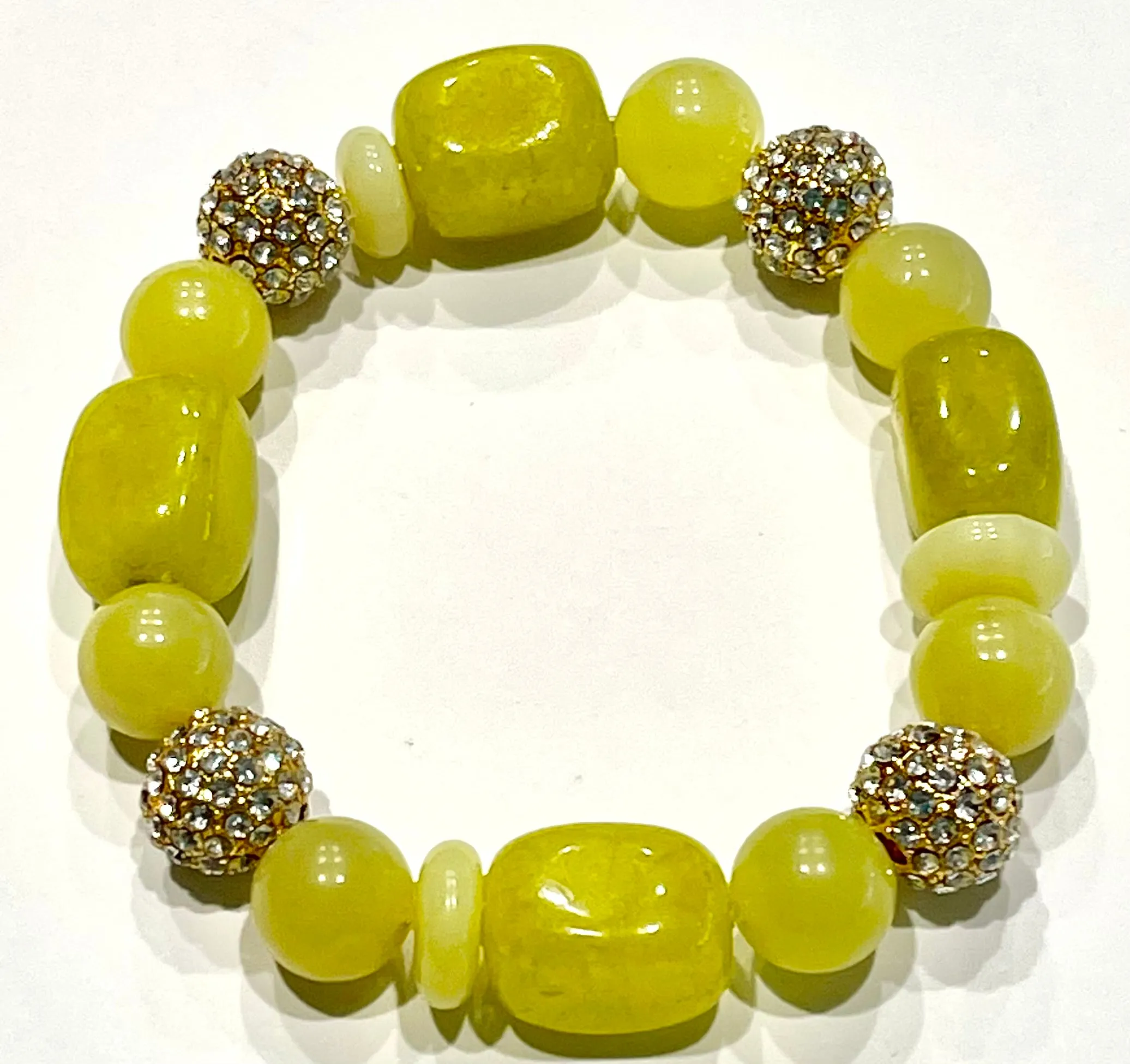 Modern Lime Green Jade Gold Pave Gemstone Statement Bracelet