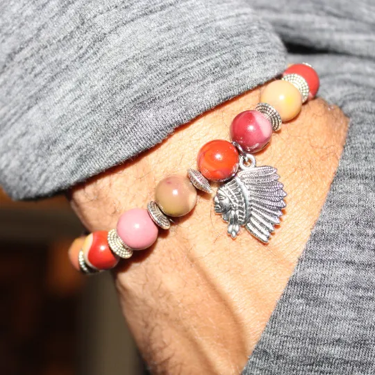 Mookaite Indian Warrior Bead Bracelet